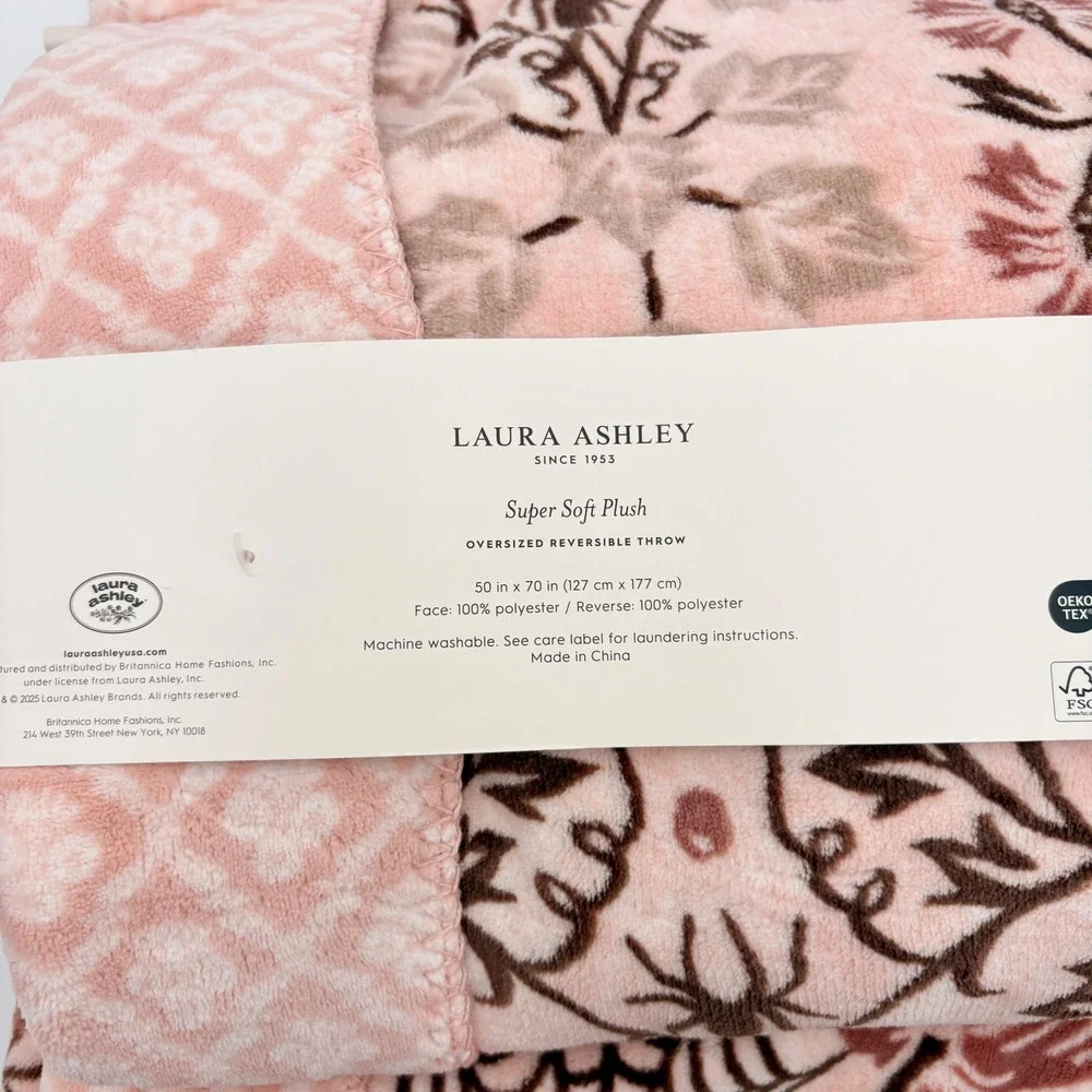 Laura‎ Ashley Oversized Reversible Throw Blanket Pink Floral Halloween Spiders